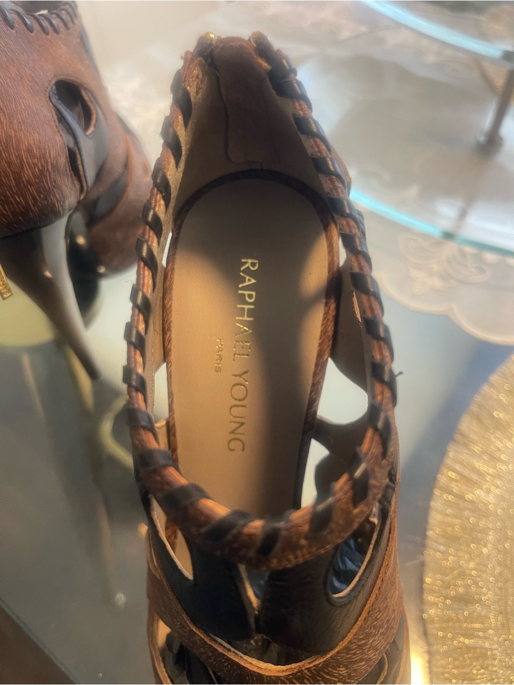 Women's Brown Leather Woven Pump